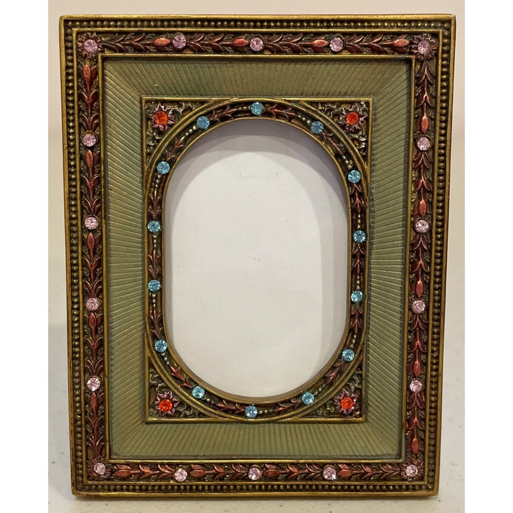 Vintage Style Art Nouveau Small Picture Frame Rhinestones Floral 3.5" x 4.5" NEW